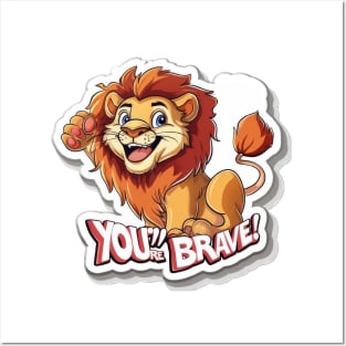 Brave Lion Cartoon Sticker Posters and Art